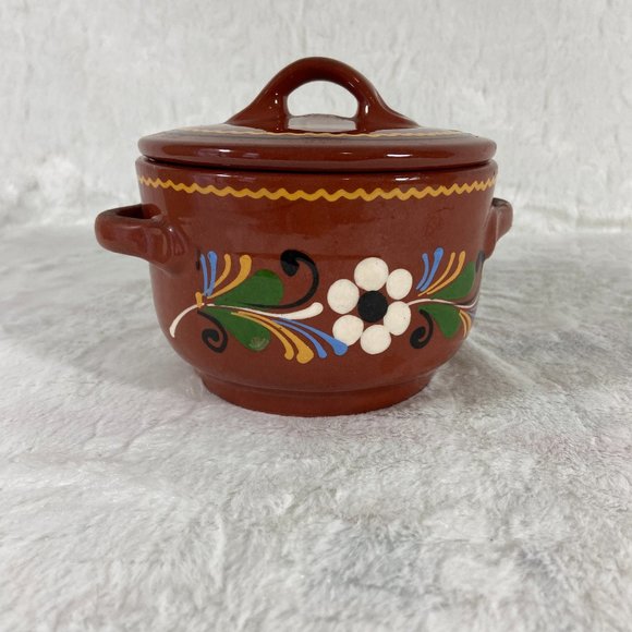 Vintage Mexican Clay Painted Colorful Pot with Lid